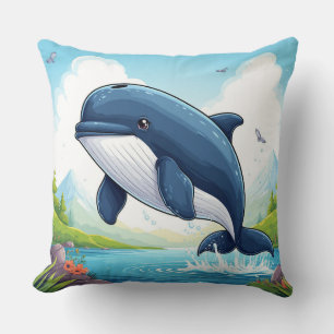 Cute Whale Jumping For Ocean Lovers Throw Pillow