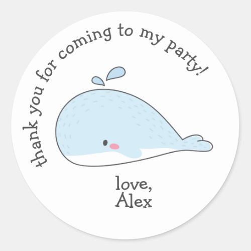 Cute Whale _ Kids Birthday Thank You  Classic Round Sticker