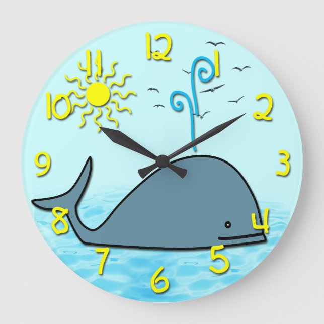 Cute Whale Kid's Round Wall Clock (Front)