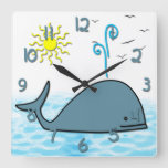 Cute Whale Kid&#39;s Square Wall Clock at Zazzle