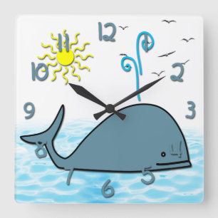Cute Whale Kid's Square Wall Clock