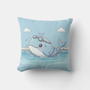 Cute Whale Kids Swimming Design Throw Pillow