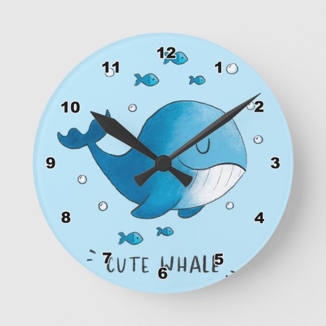 Cute Whale Kid's Wall Clock (Front)