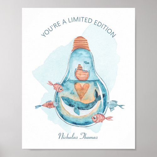 Cute Whale Light Bulb Monogram Poster