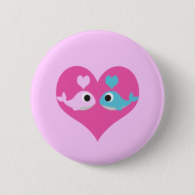 Cute Whale Love Pinback Button (Front)
