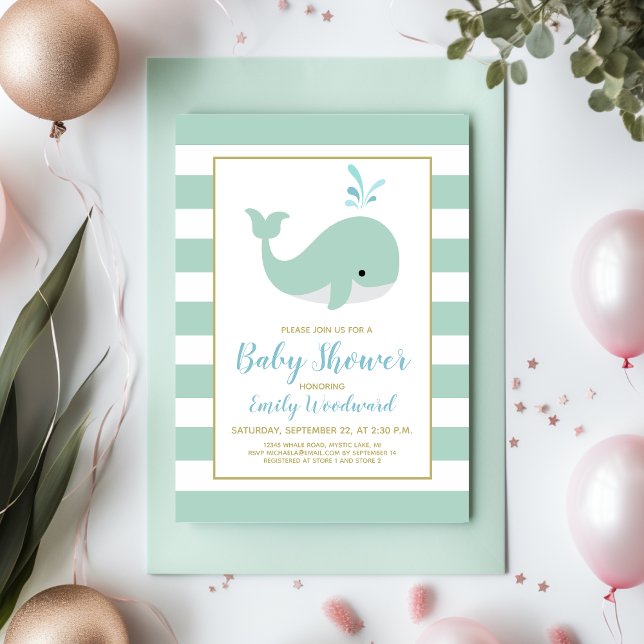 Cute Whale Mint Green Baby Shower Invitation (Creator Uploaded)