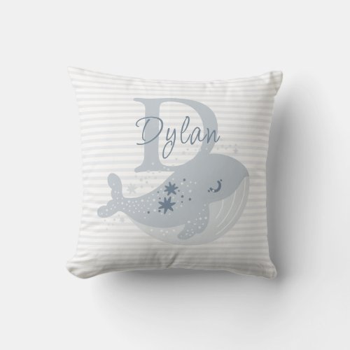 Cute Whale Modern Baby Boy Name Monogram Throw Pillow