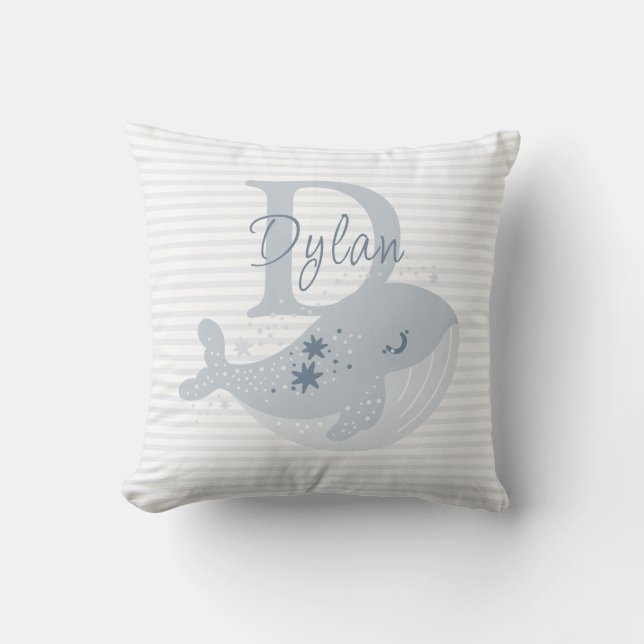 Cute Whale Modern Baby Boy Name Monogram Throw Pillow (Front)