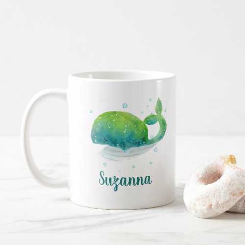 Cute Whale Named Watercolor Coffee Mug