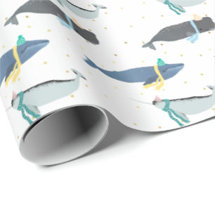 Cute Whale Narwhal Winter Birthday Kids  Wrapping Paper