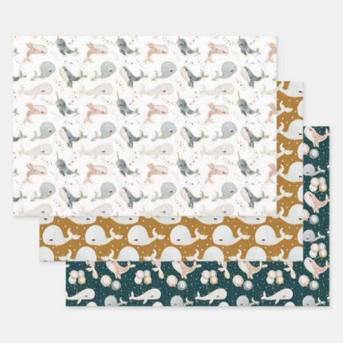 Cute Whale Ocean Party Birthday Baby Shower Gift Wrapping Paper Sheets