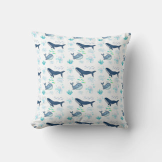 Cute Whale Ocean Pattern – Underwater Sea Life Throw Pillow
