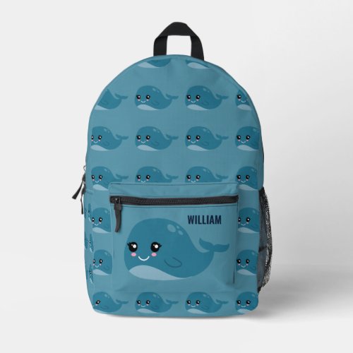 Cute Whale Pattern Custom Name Printed Backpack