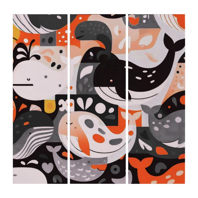 Cute Whale Pattern Modern Ocean Wall Art (Front)