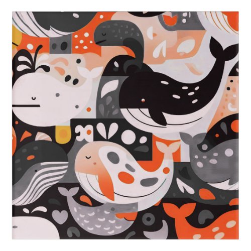 Cute Whale Pattern Modern Ocean Wall Art