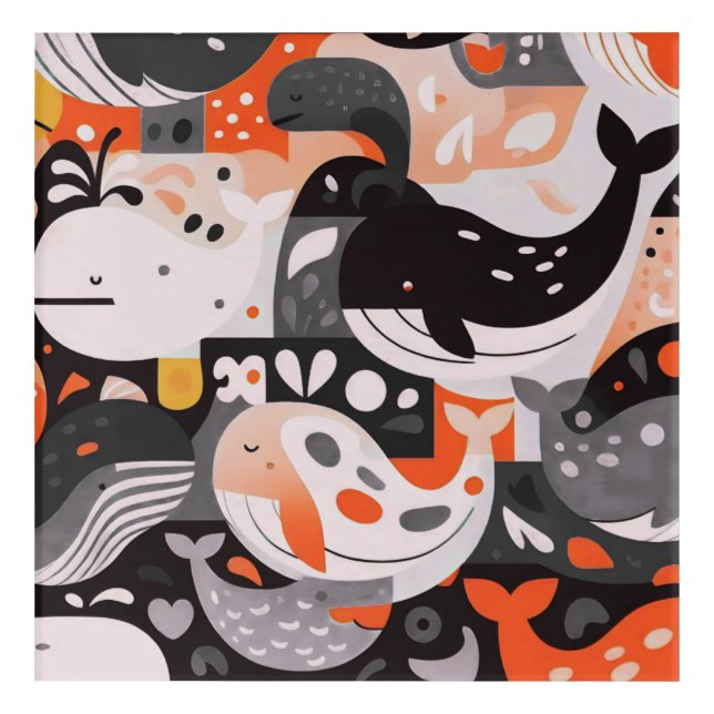 Cute Whale Pattern Modern Ocean Wall Art (Front)