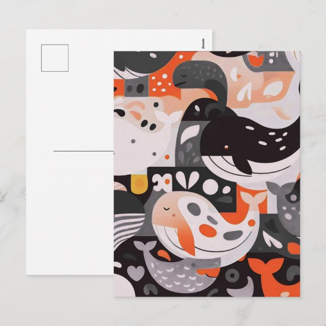 Cute Whale Pattern Modern Ocean Wall Art Holiday Postcard (Front/Back)