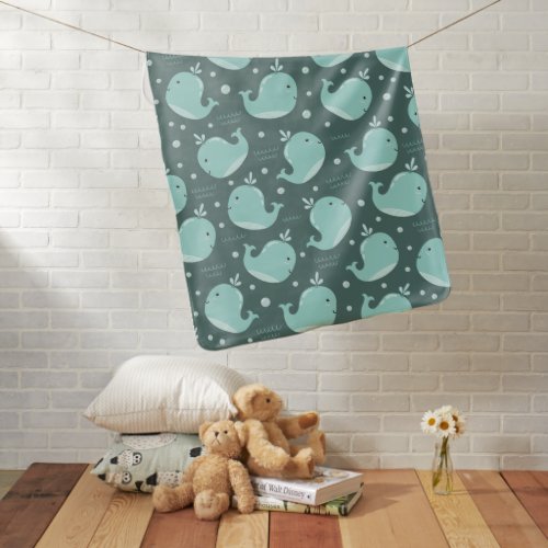 Cute Whale Pattern on Teal Blue Baby Blanket