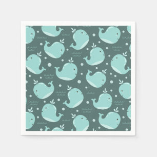 Cute Whale Pattern on Teal Blue Kids Birthday Napkins