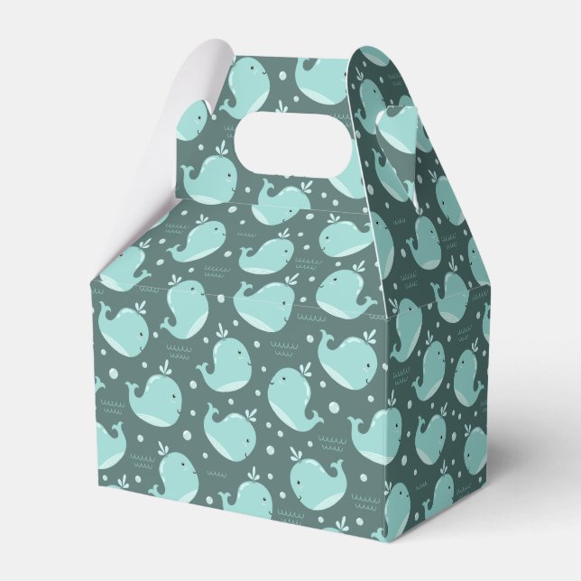 Cute Whale Pattern on Teal Blue Kids Favor Boxes (Front Side)