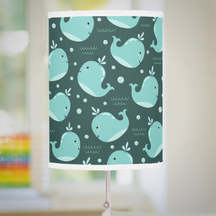 Cute Whale Pattern on Teal Blue Kids Table Lamp