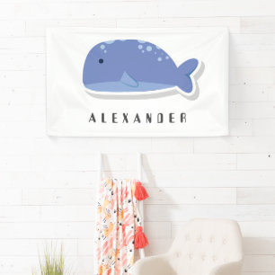 Cute Whale Personalized Birthday Banner — Cartoon 