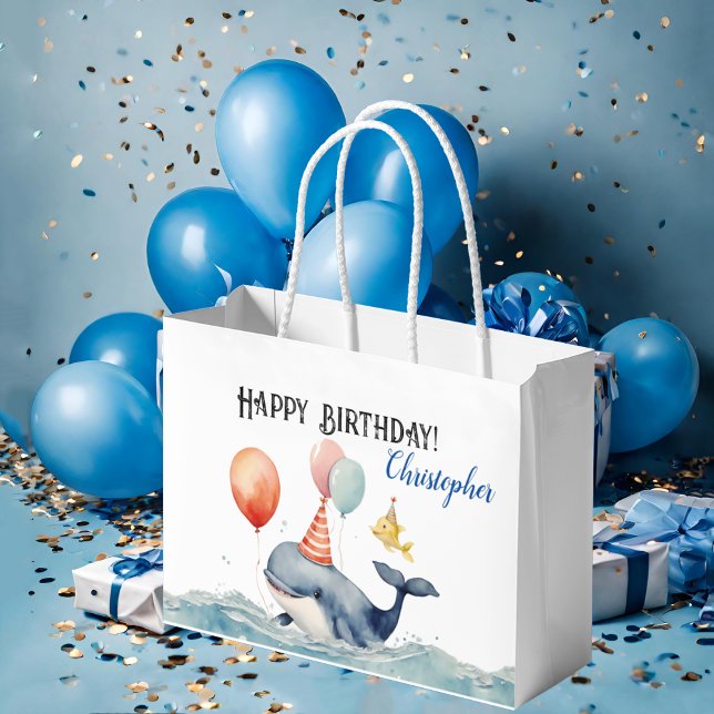Cute Whale Personalized Boys Birthday Large Gift Bag (Creator Uploaded)