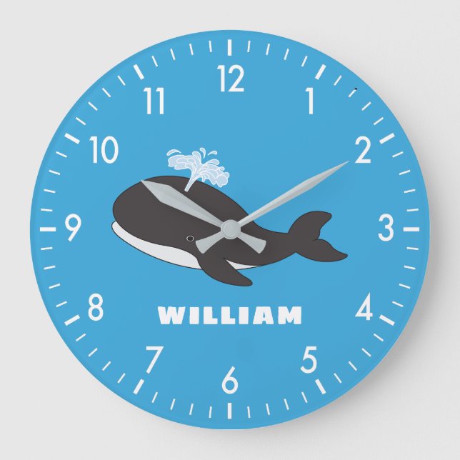 Cute Whale Personalized Custom Name Back To School Large Clock (Front)