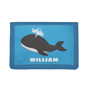 Cute Whale Personalized Custom Name Back To School Tri-fold Wallet