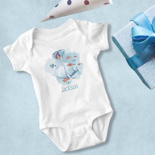Cute Whale Personalized Name Baby Bodysuit