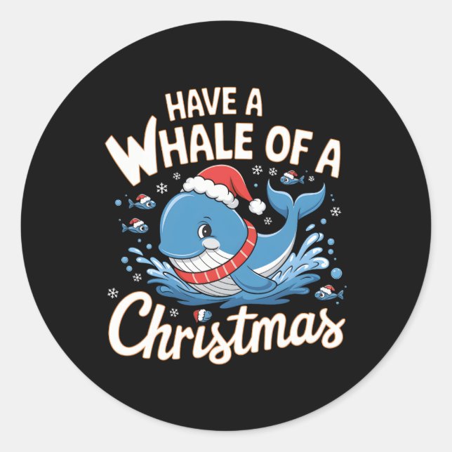 Cute Whale Santa Christmas Ocean Animal Lover Holi Classic Round Sticker (Front)