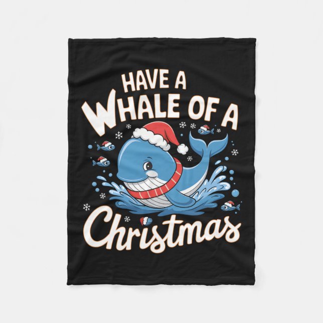 Cute Whale Santa Christmas Ocean Animal Lover Holi Fleece Blanket (Front)