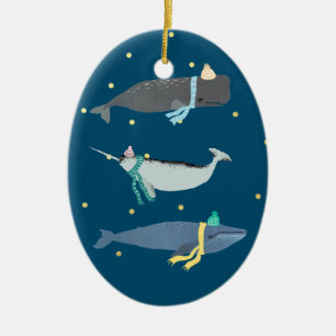 Cute Whale Scarves Winter Christmas Illustration Ceramic Ornament