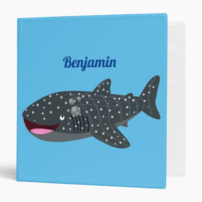 Cute whale shark happy cartoon illustration 3 ring binder (Front/Inside)