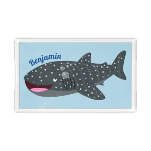 Cute whale shark happy cartoon illustration acrylic tray