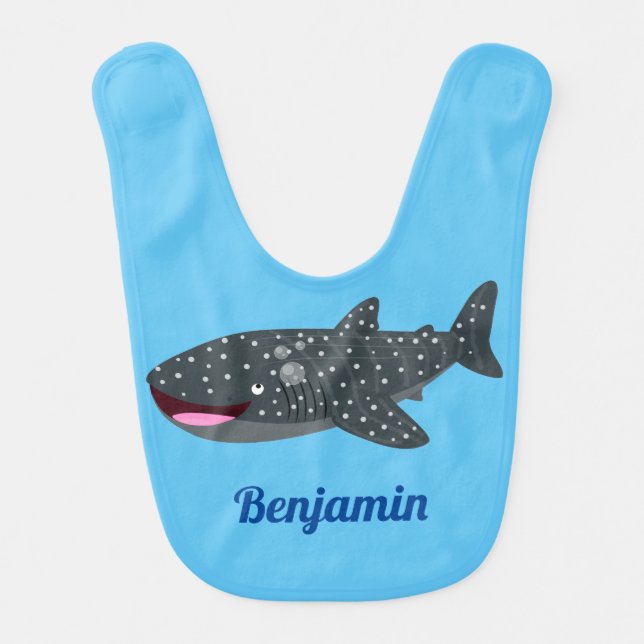 Cute whale shark happy cartoon illustration baby bib (Front)