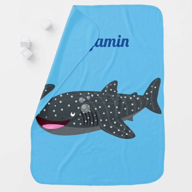Cute whale shark happy cartoon illustration baby blanket (In Situ)