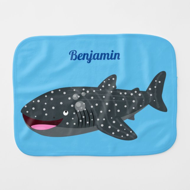 Cute whale shark happy cartoon illustration baby burp cloth (Front Horizontal)