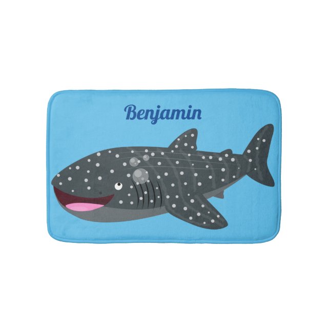 Cute whale shark happy cartoon illustration bath mat (Front)