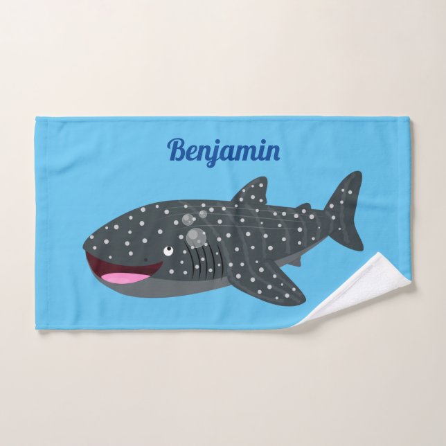 Cute whale shark happy cartoon illustration bath towel set (Hand Towel)