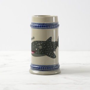 Cute whale shark happy cartoon illustration beer stein