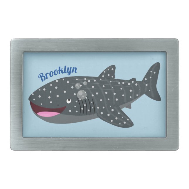Cute whale shark happy cartoon illustration belt buckle (Front)