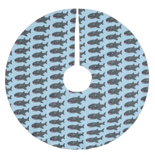 Cute whale shark happy cartoon illustration brushed polyester tree skirt