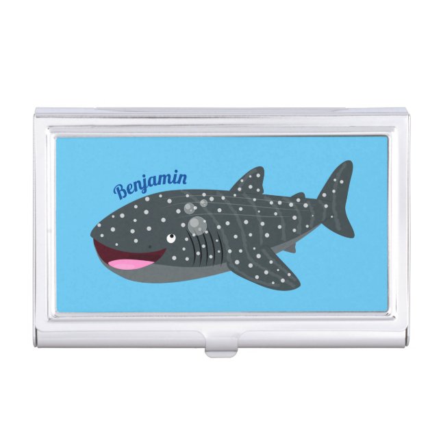 Cute whale shark happy cartoon illustration business card case (Front)