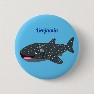 Cute whale shark happy cartoon illustration button