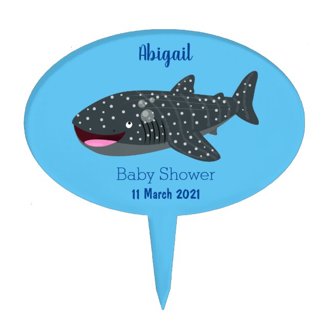 Cute whale shark happy cartoon illustration cake topper (Front)