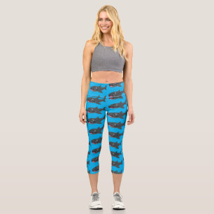 Cute whale shark happy cartoon illustration capri leggings