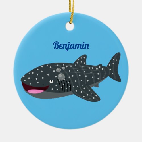 Cute whale shark happy cartoon illustration ceramic ornament