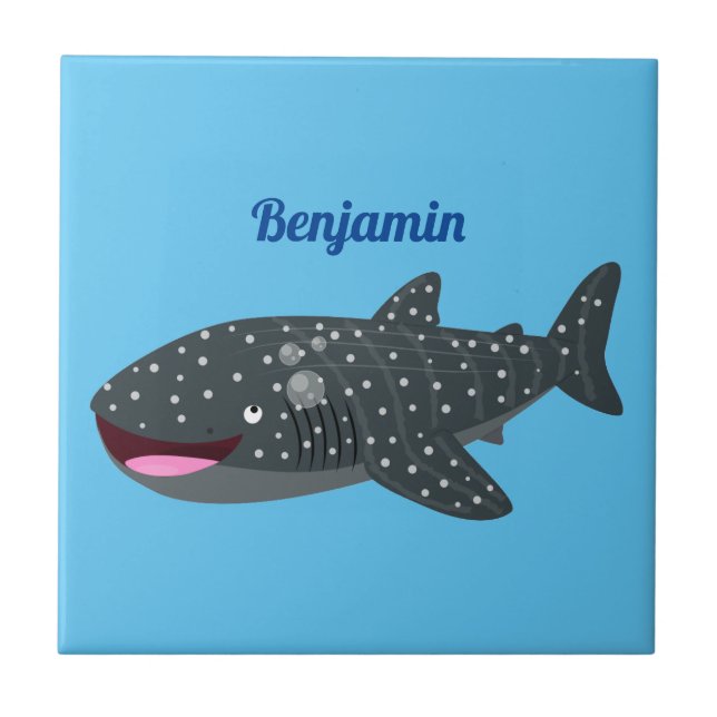 Cute whale shark happy cartoon illustration ceramic tile (Front)