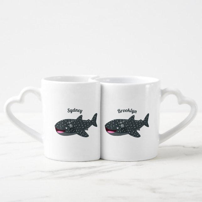 Cute whale shark happy cartoon illustration coffee mug set (Back Nesting)